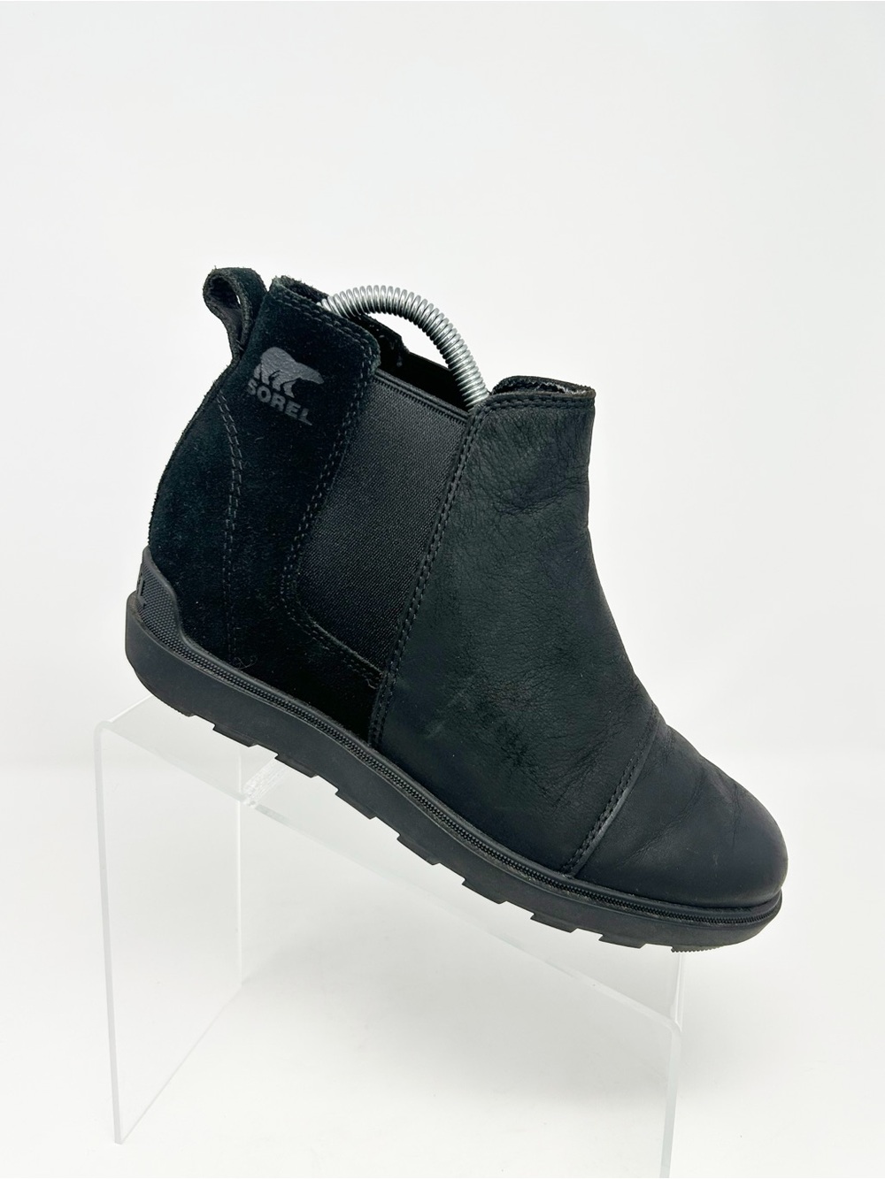 SOREL Evie II Chelsea Bootie Black Pull-On Ankle Boots Wedge Heel Size 8.5